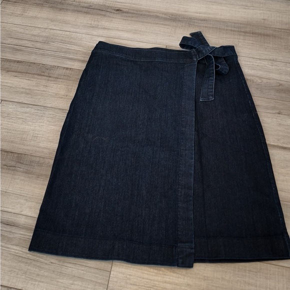 LOFT Dark Blue Denim Wrap Skirt 14 High Waist Jean Skirt Workplace Office Fall - Picture 2 of 11